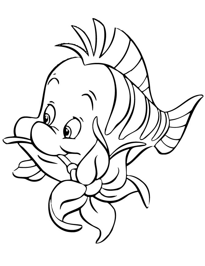 Flounder Biting Flower Cartoon Coloring Page Free Printable