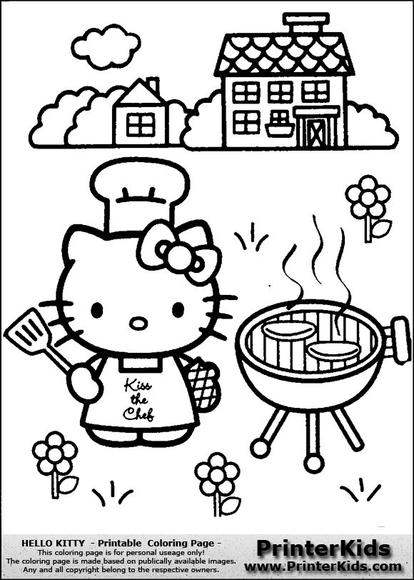 Hello Kitty Grill Chef Barbecue Coloring Page