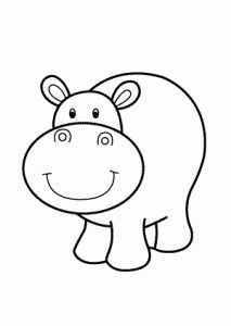Hippo smiling cartoon animals coloring pages for kids printable free
