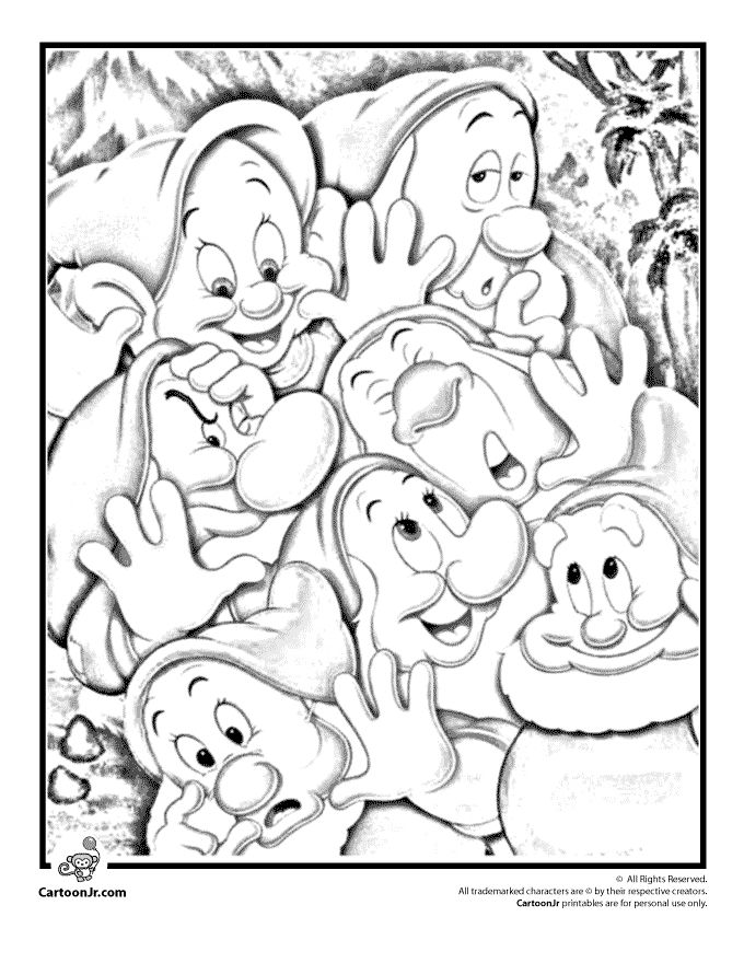 Snow White Coloring Pages and Printables Seven Dwarfs Coloring Page – Cartoon