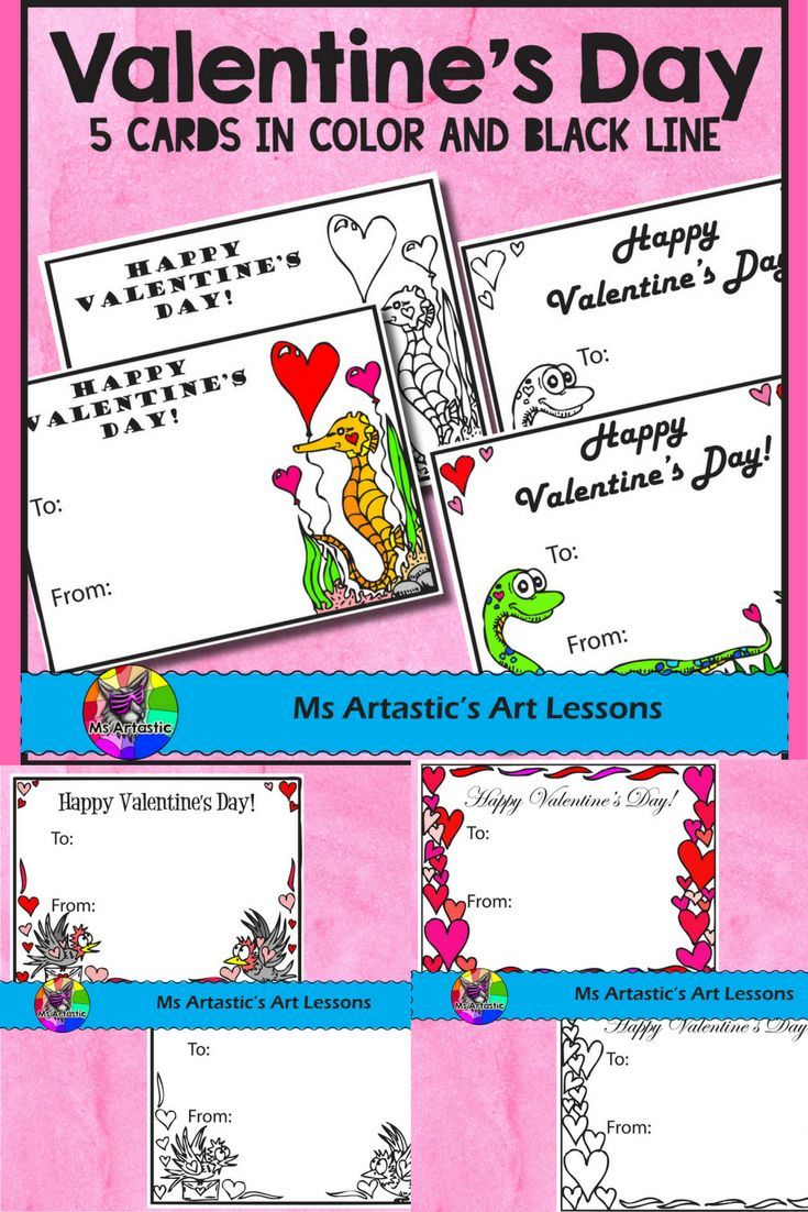 5 Valentine39s Day colored or coloring Cards 5 of my hand drawn cartoon col