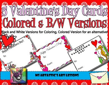 5 Valentine39s Day colored or coloring Cards 5 of my hand drawn zen carto