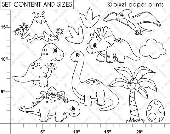 Dinosaurs Digital stamps by pixelpaperprints on Etsy