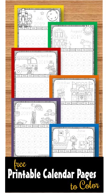 FREE 2018 2019 Printable Calendar Pages to Color these monthly themed coloring