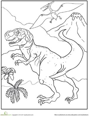 First Grade Dinosaurs Worksheets Color the Fierce Tyrannosaurus
