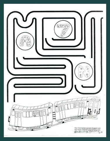 Free printable subway train coloring page with maze
