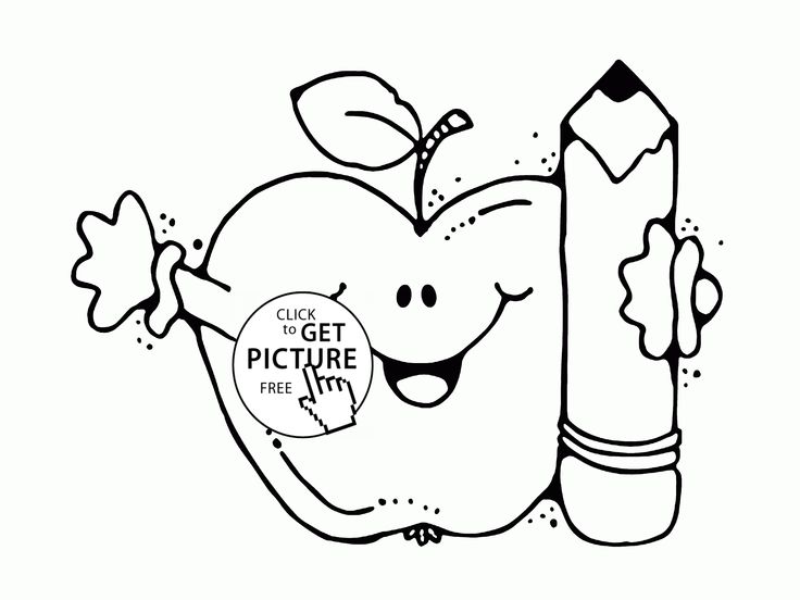 Funny Apple with Pencil coloring page for kids back to school coloring pages pr