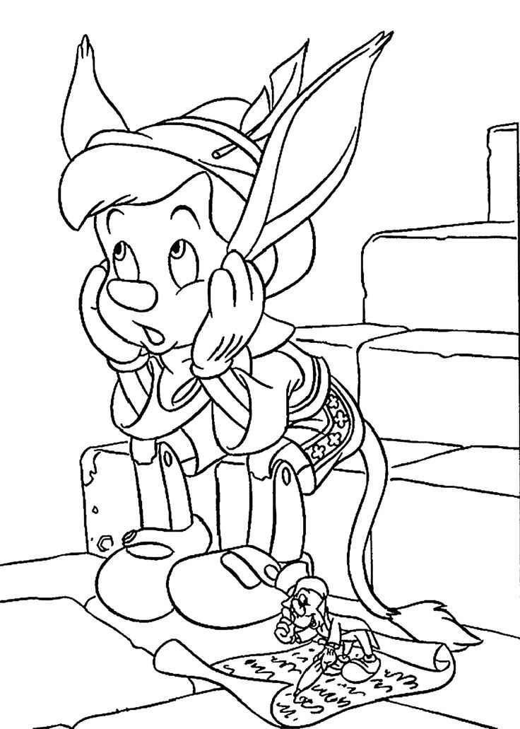Funny Pinocchio cartoon coloring pages for kids printable free