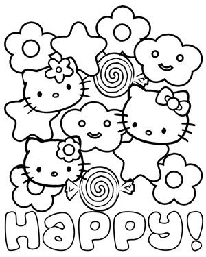 Happy Hello Kitty Coloring Page
