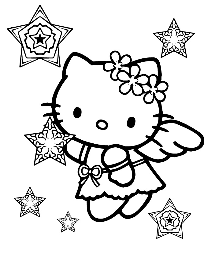 Hello Kitty Snow Angel Christmas Coloring Page
