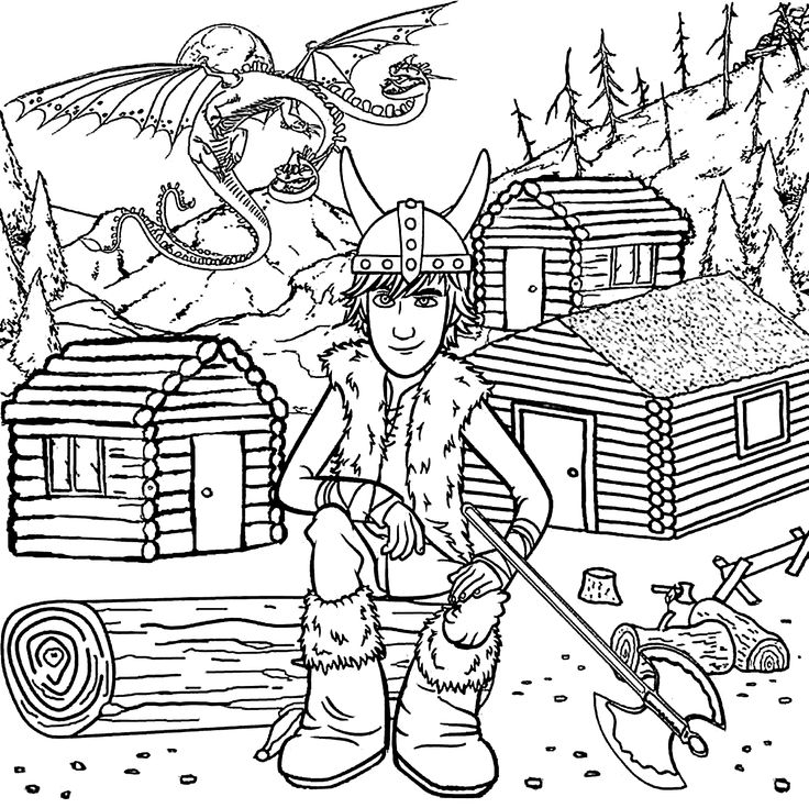 Hiccup from How to train your dragon coloring pages for kids printable free