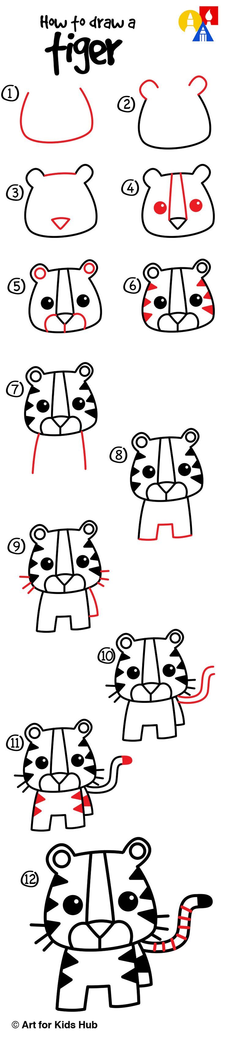 How to draw a cartoon tiger just for kids