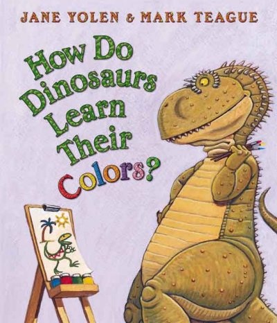 Illustrations and rhyming text show dinosaurs learning the names of all the colo