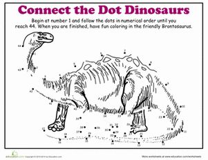 Kindergarten Dinosaurs Dot to Dots Worksheets Dot to Dot Dinosaur Brontosaurus