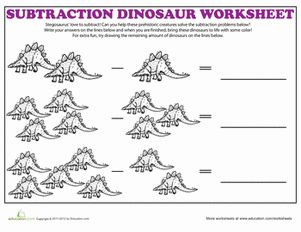 Kindergarten Dinosaurs Subtraction Worksheets Stegosaurus Subtraction Colorin