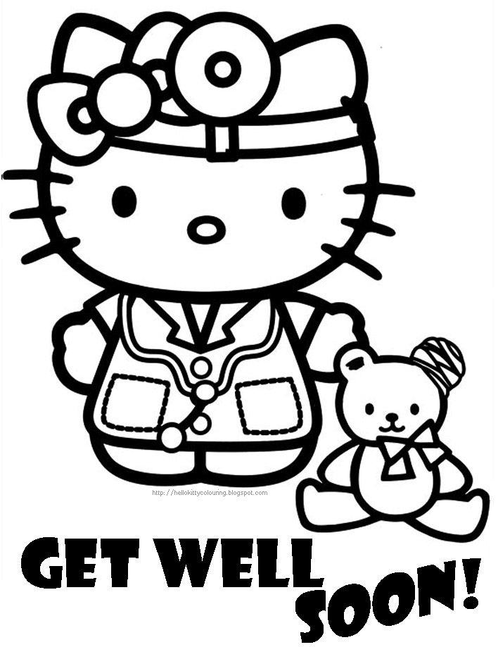 Know someone who is not very well or is in hospital Cute Hello Kitty coloring p