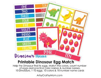 Match the dinosaurs with their eggs by color pattern. Match the Color name car