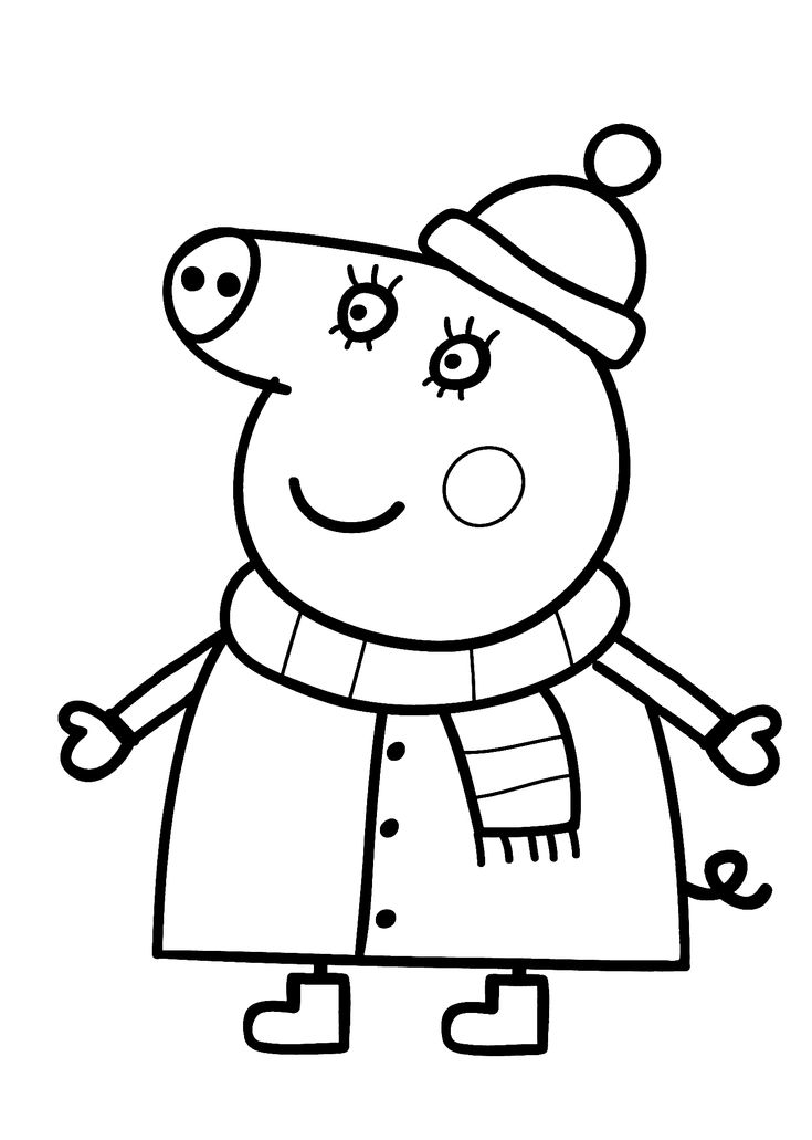 Mom from Peppa pig cartoon coloring pages for kids printable free