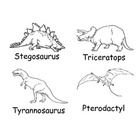 Pictures with names of 8 different dinosaurs. Print 2 copies of each cut apart