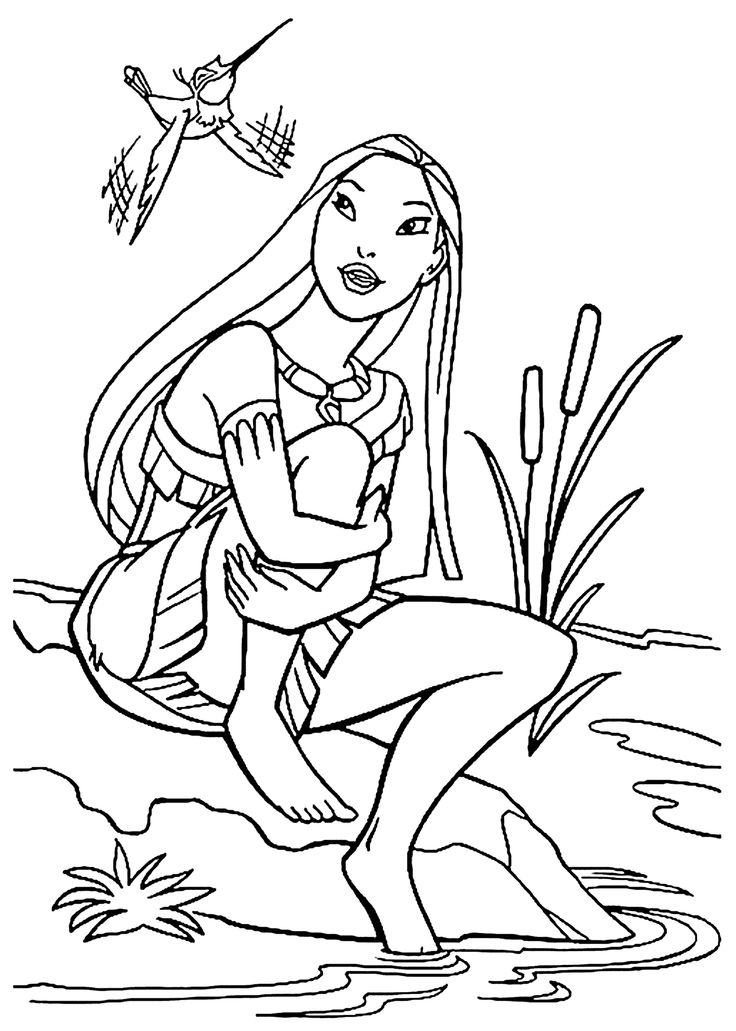 Pocahontas cartoon coloring pages for kids printable free