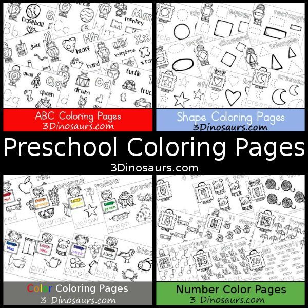 Preschool Coloring Pages on 3 Dinosaurs ABCs Numbers Shapes Color 3Dinos