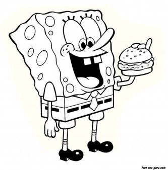 Printable Cartoon spongebob eating hamburger coloring page Printable Coloring