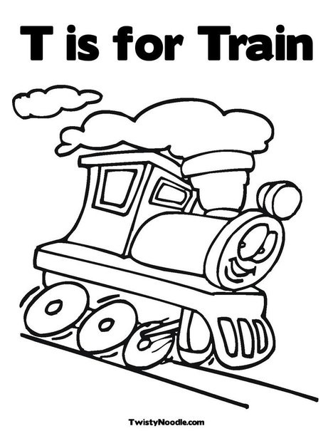 T is for Train Coloring Page from TwistyNoodle.com