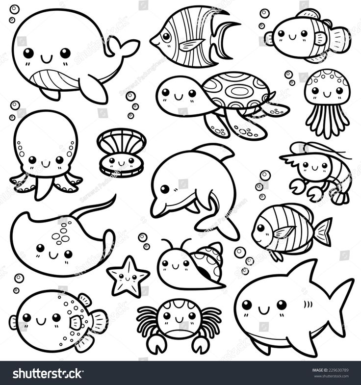 Vector Illustration of Sea animals Cartoon Coloring book