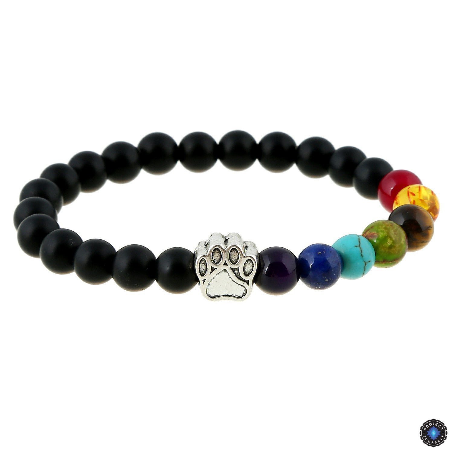 Natural Stone 7 Chakra Beads Bracelet for Pet Lovers Black Agate Bracelet