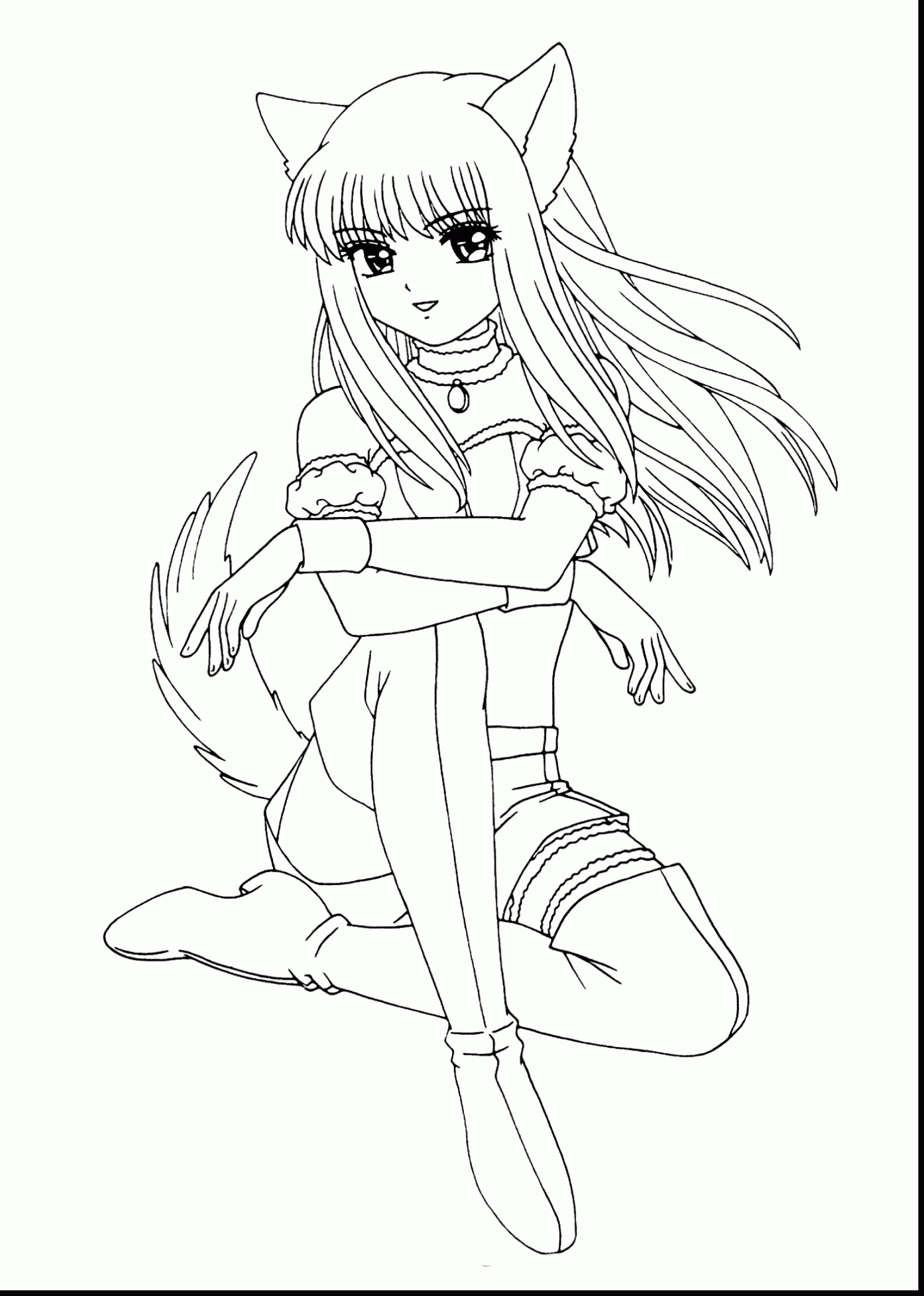 And Cat Girl Coloring Page Coloring