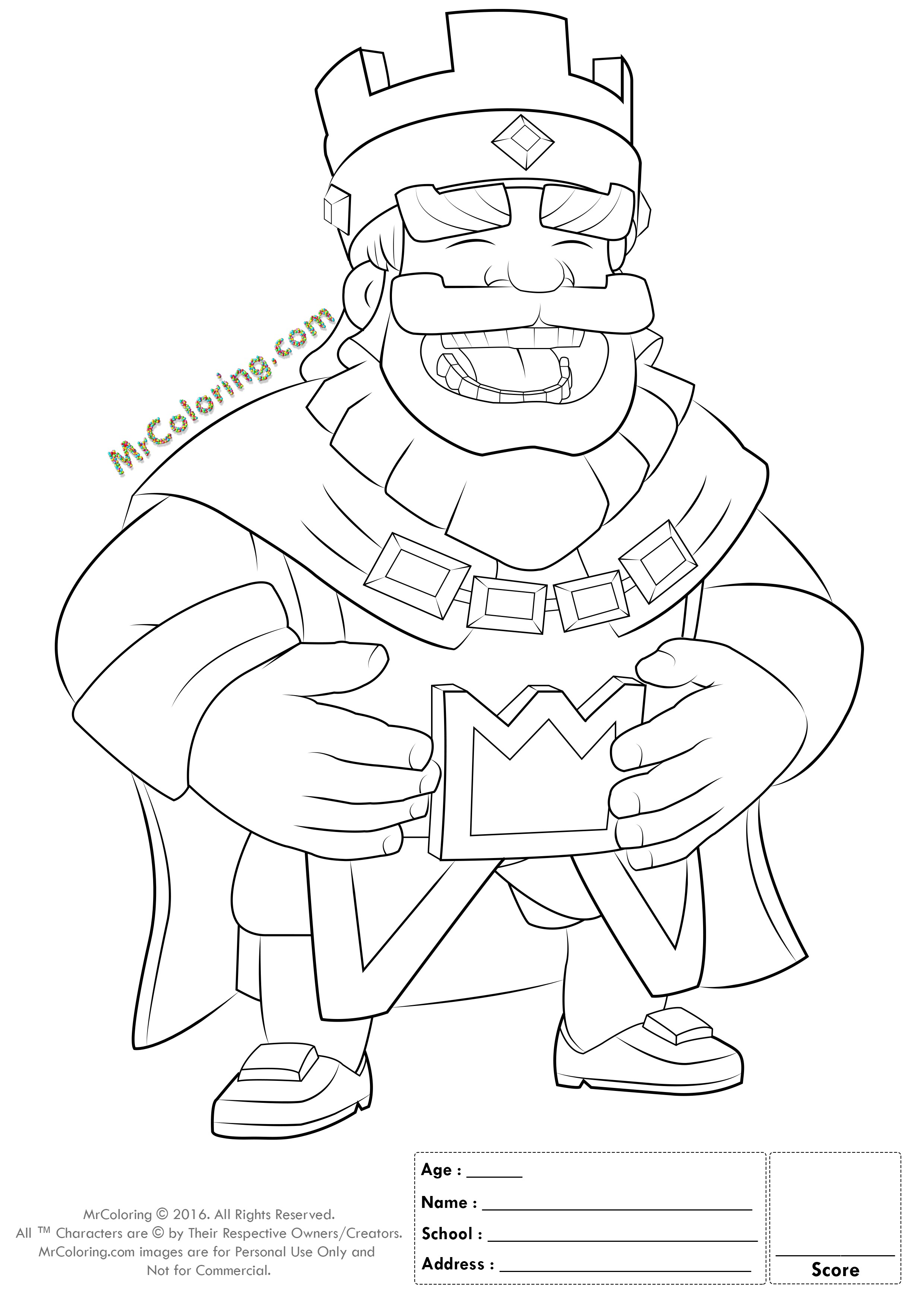 Printable Blue King Clash Royale line Coloring Pages 1