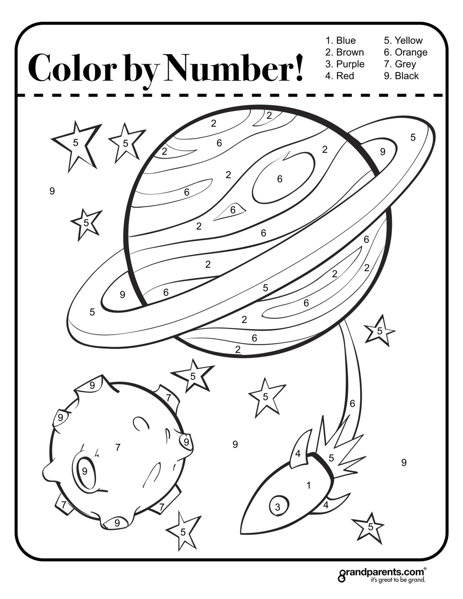 Color by number space worksheet