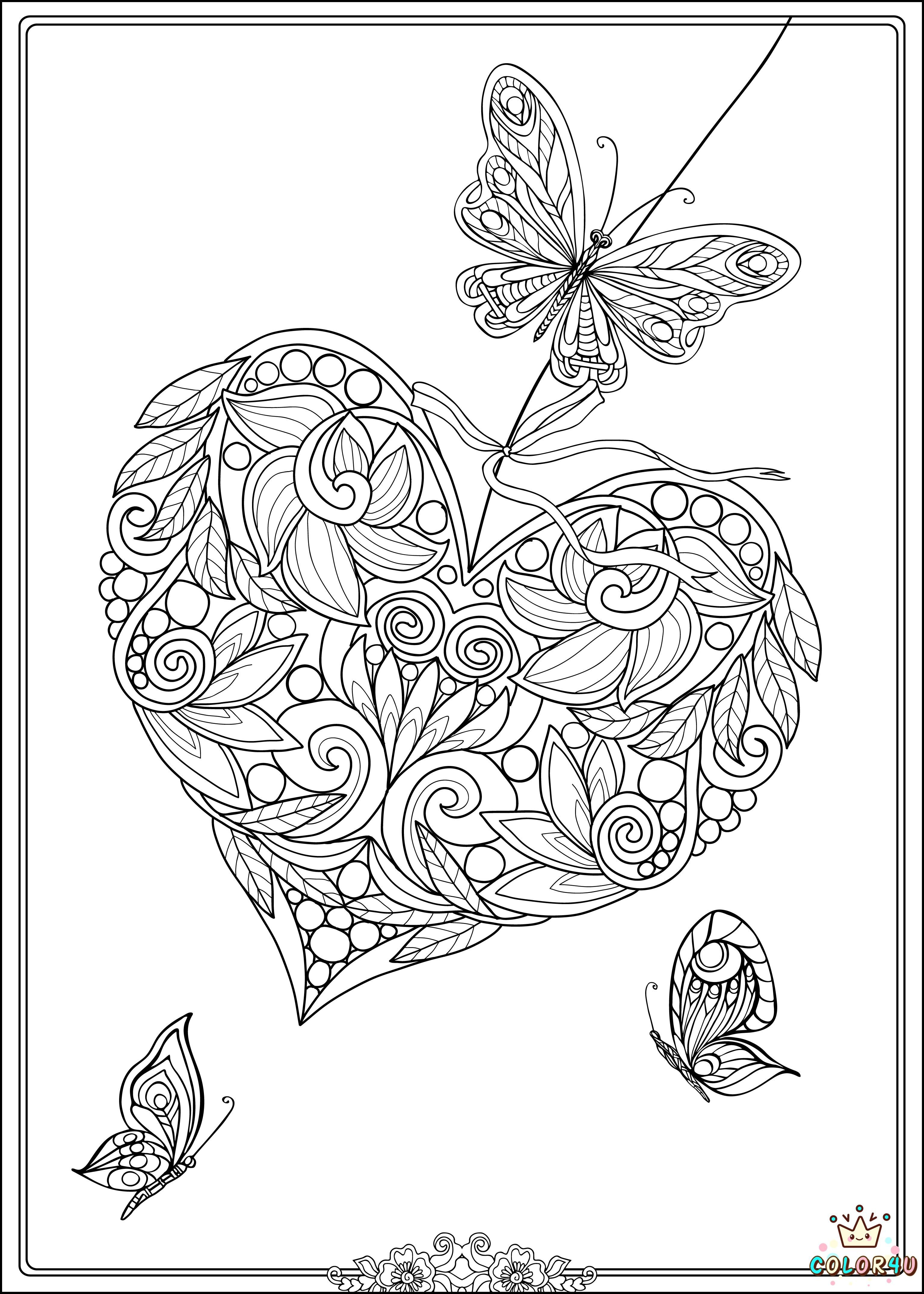 Insider Hearts And Butterflies Coloring Pages Heart Butterfly Page Sheet Adult