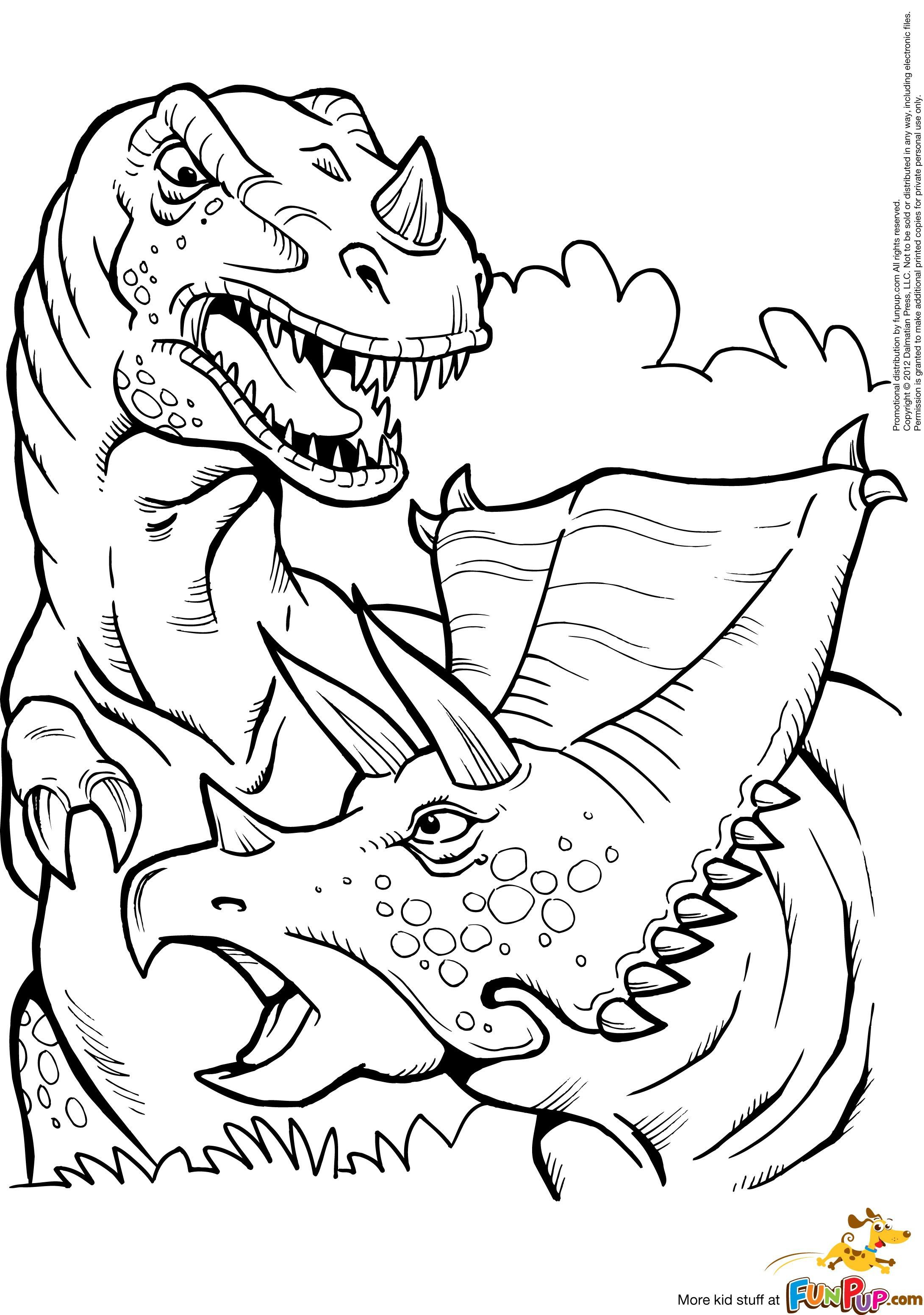 Kleurplaat printable t rex and triceratops coloring page