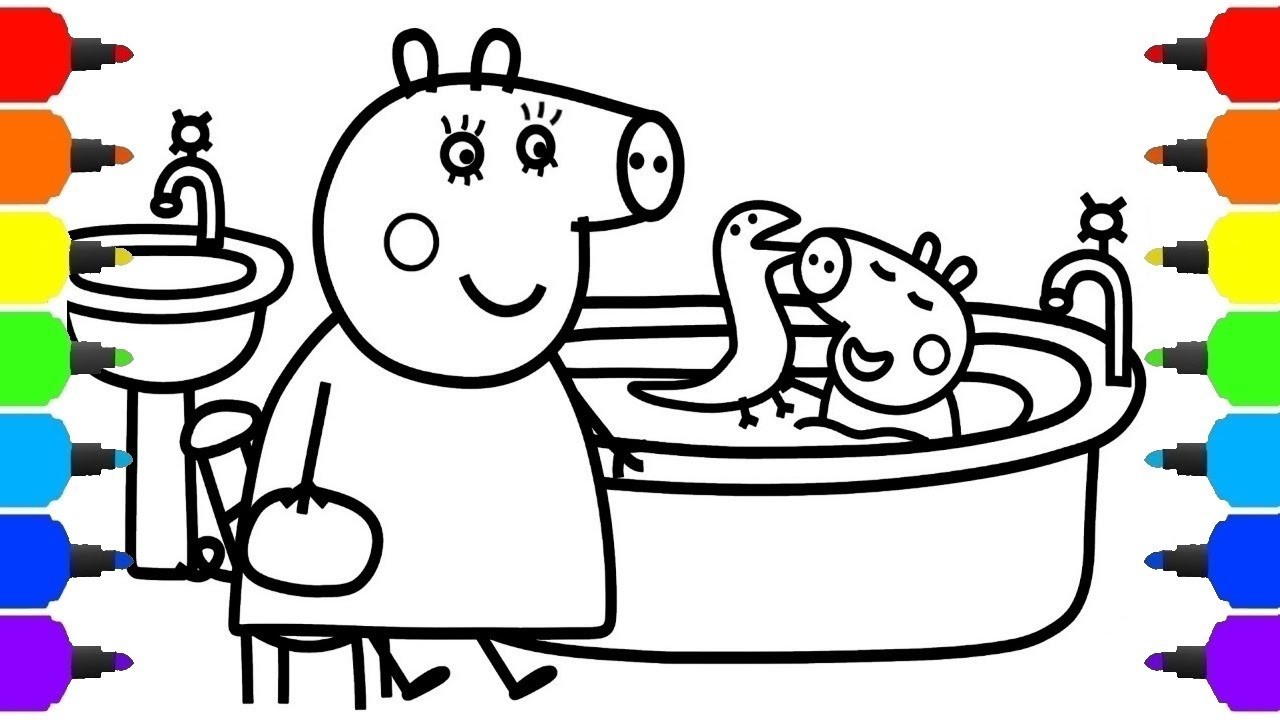 George Pig Bathtub with Mummy Pig Jello Coloring Book Peppa Pig Learning Drawing Videos For Kids