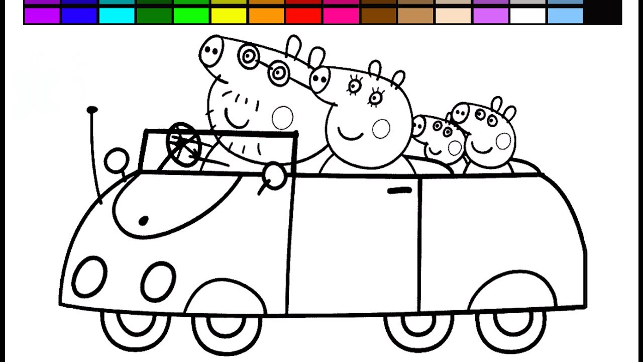 Learn Colors Peppa Pig Rainbow Car Coloring Page Video Learning Game for Kids Children