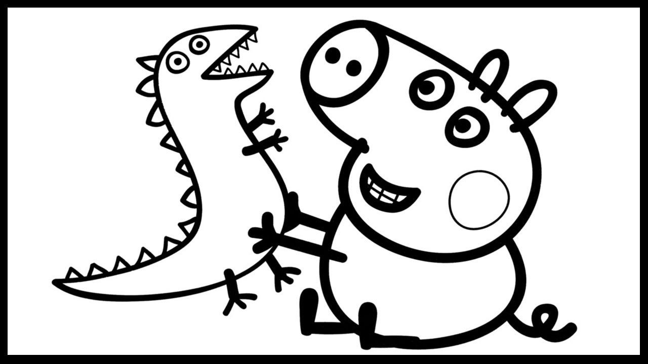George Pig and his Dinosaur Peppa Pig Coloring Book Pages For Kids