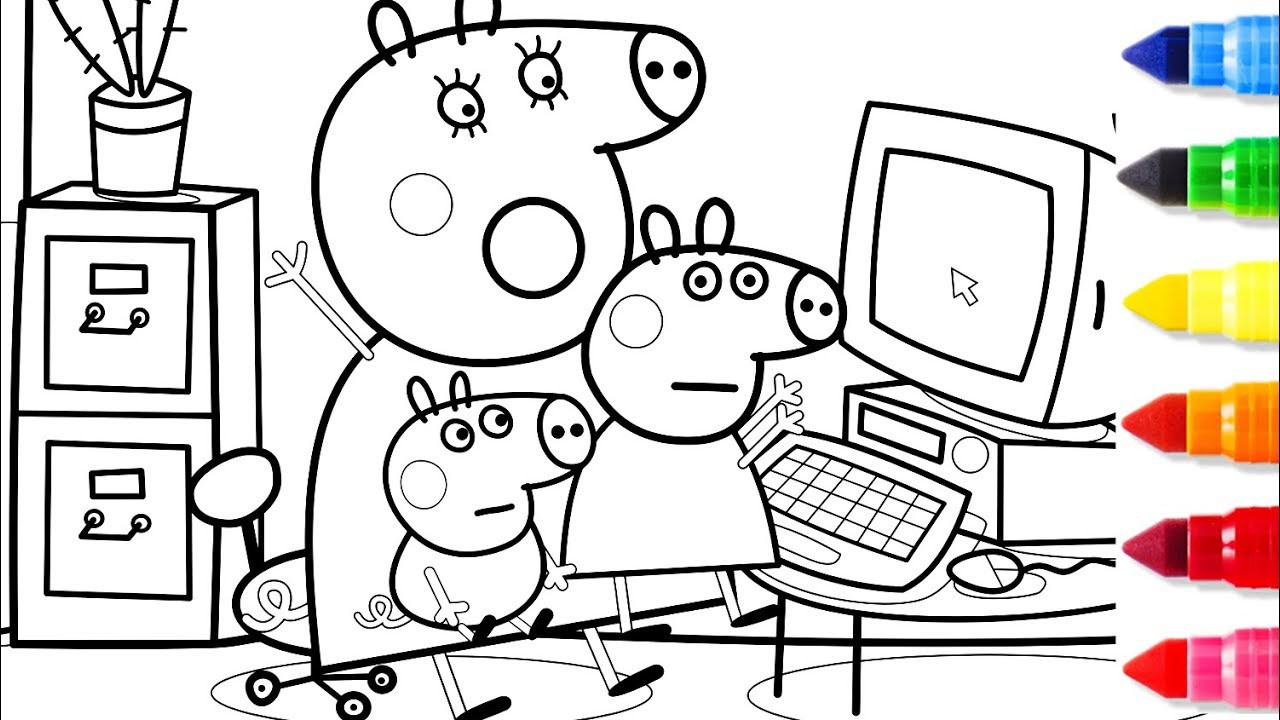 Peppa Pig Mummy Pig puter Coloring Pages Peppa Coloring Book Learning Drawing Videos For Kids VOVING COLORING BOOK