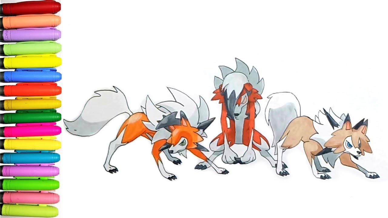 Pokemon coloring pages for kids Drawing all Lycanroc forms