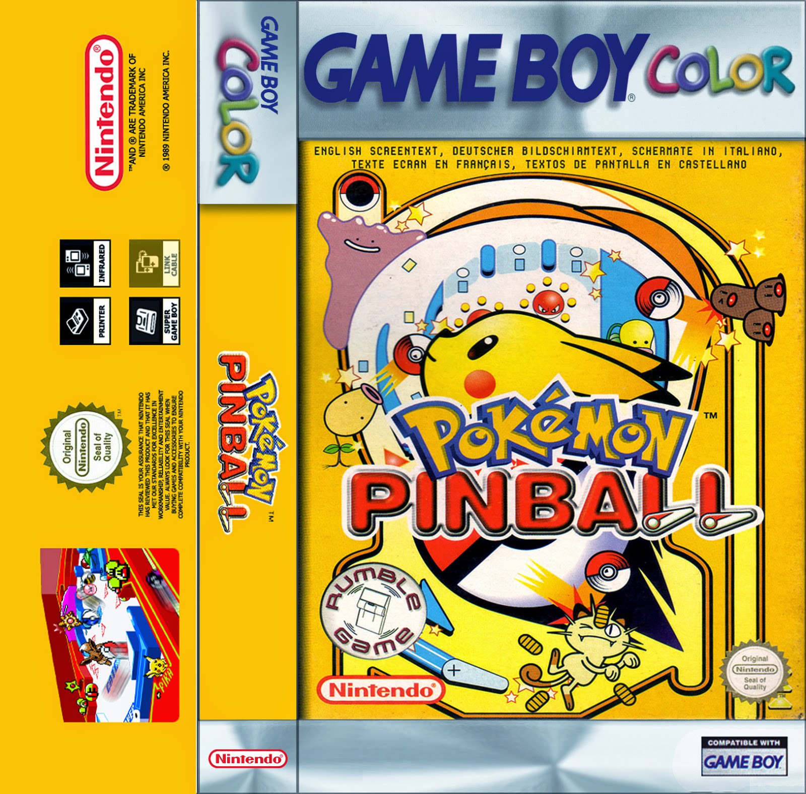 Pokemon pinball Game boy color cassette cover and sticker