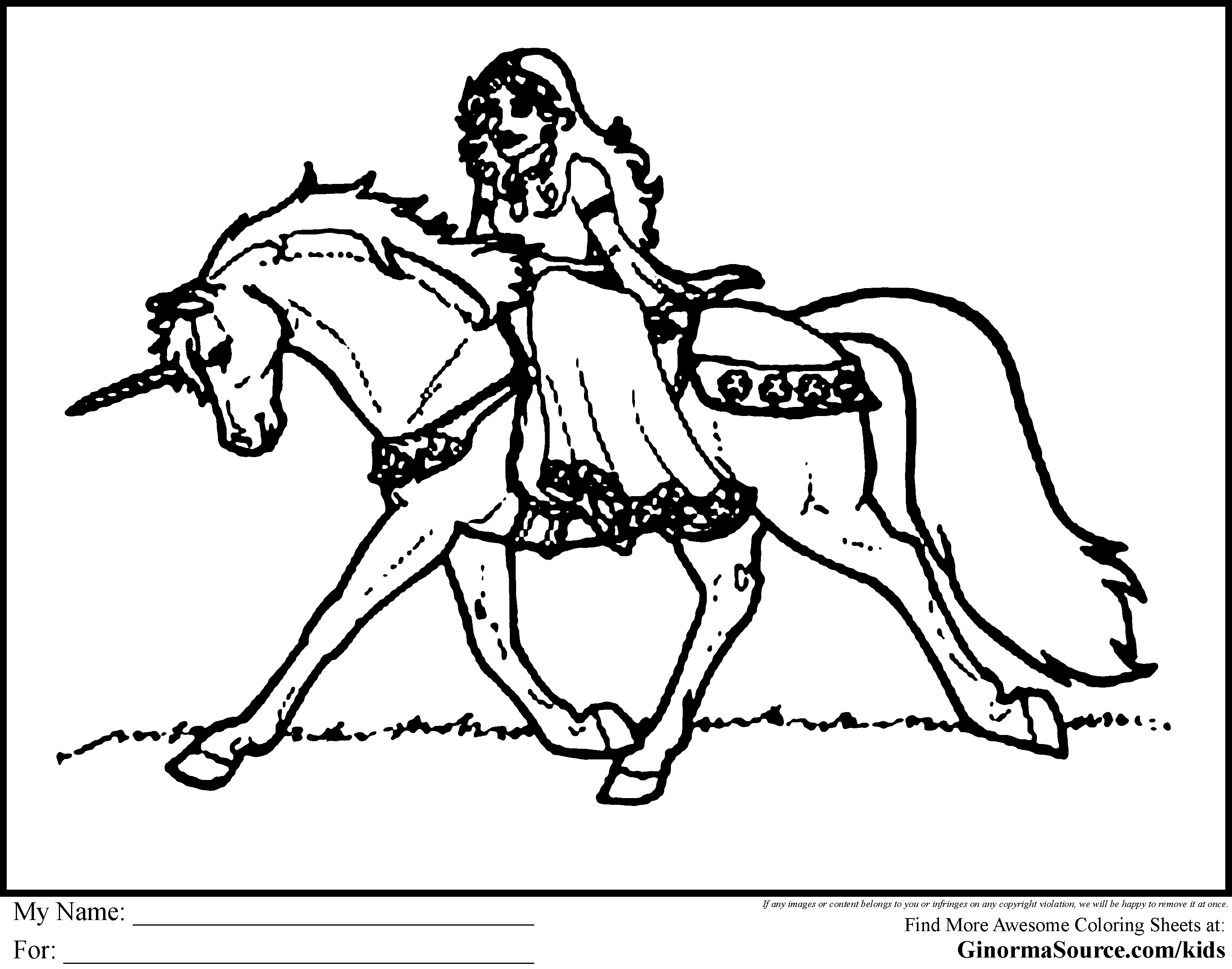 Princess And Unicorn Coloring Pages