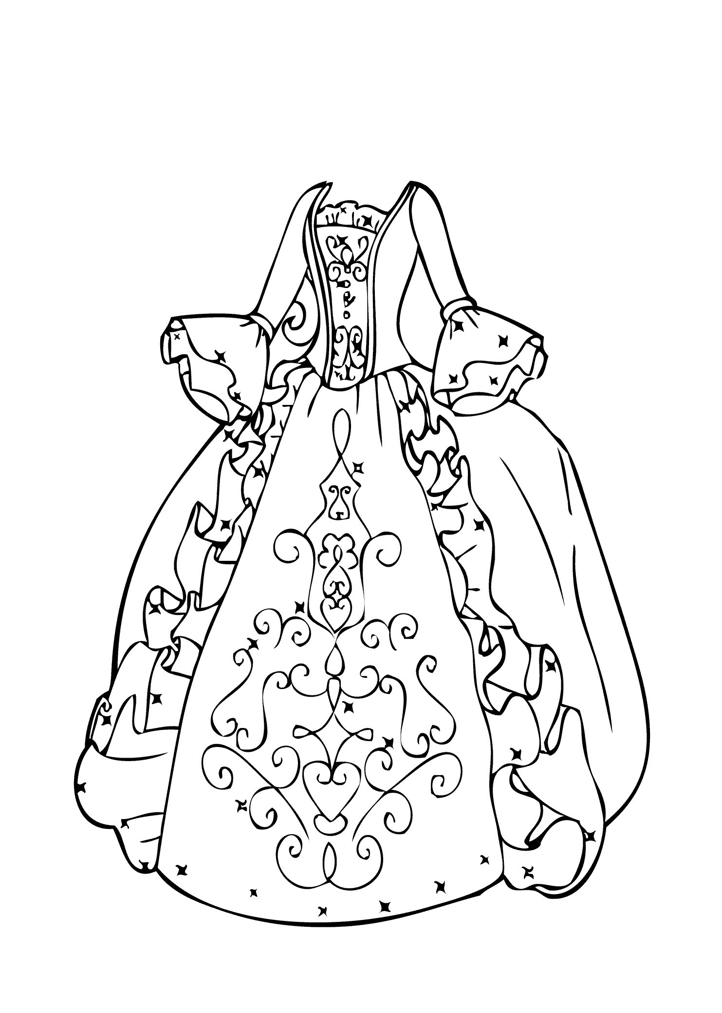 Ball gown coloring page for girls printable free