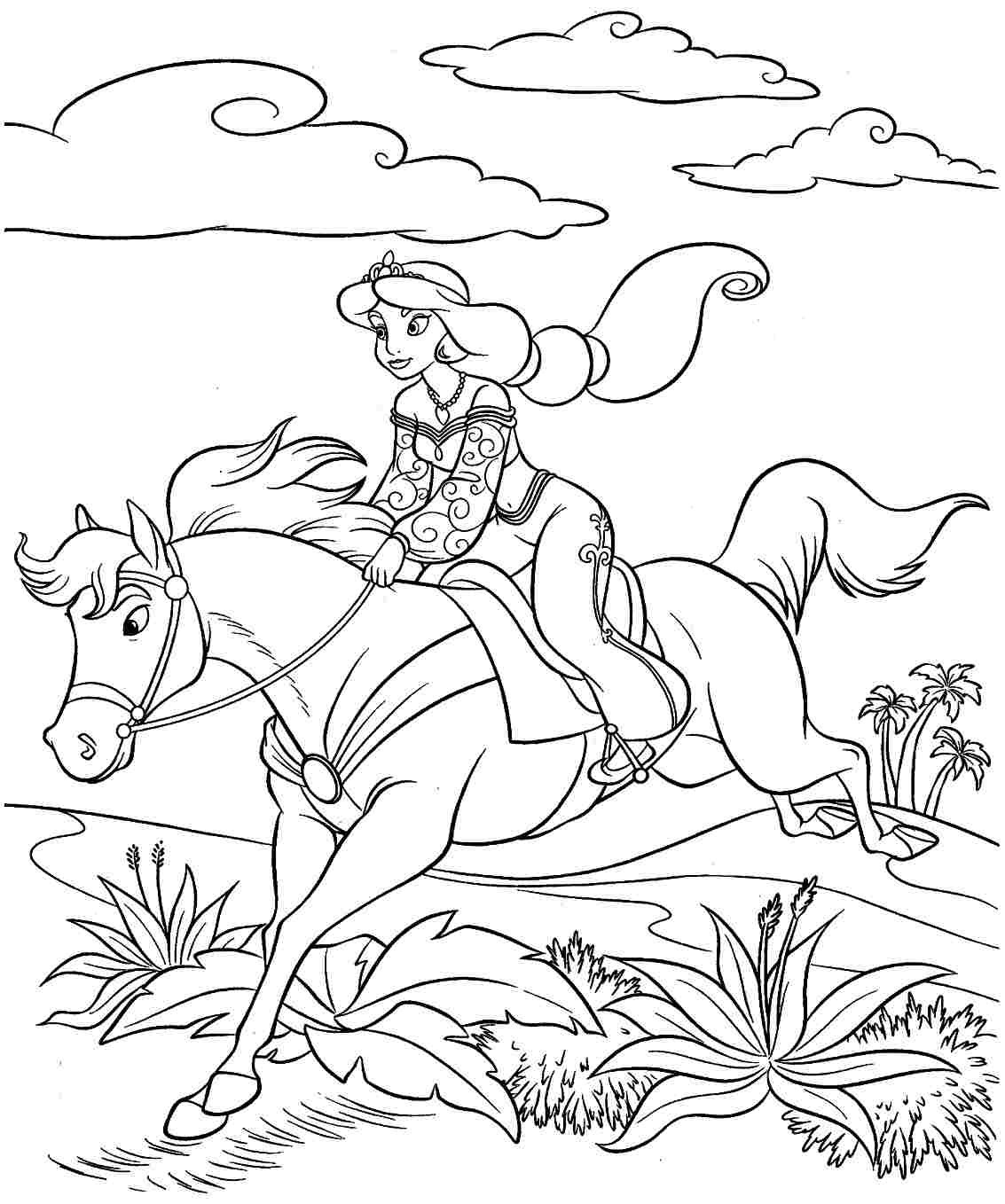 Coloring Pages A Little Girl Riding Horse In Princess 13