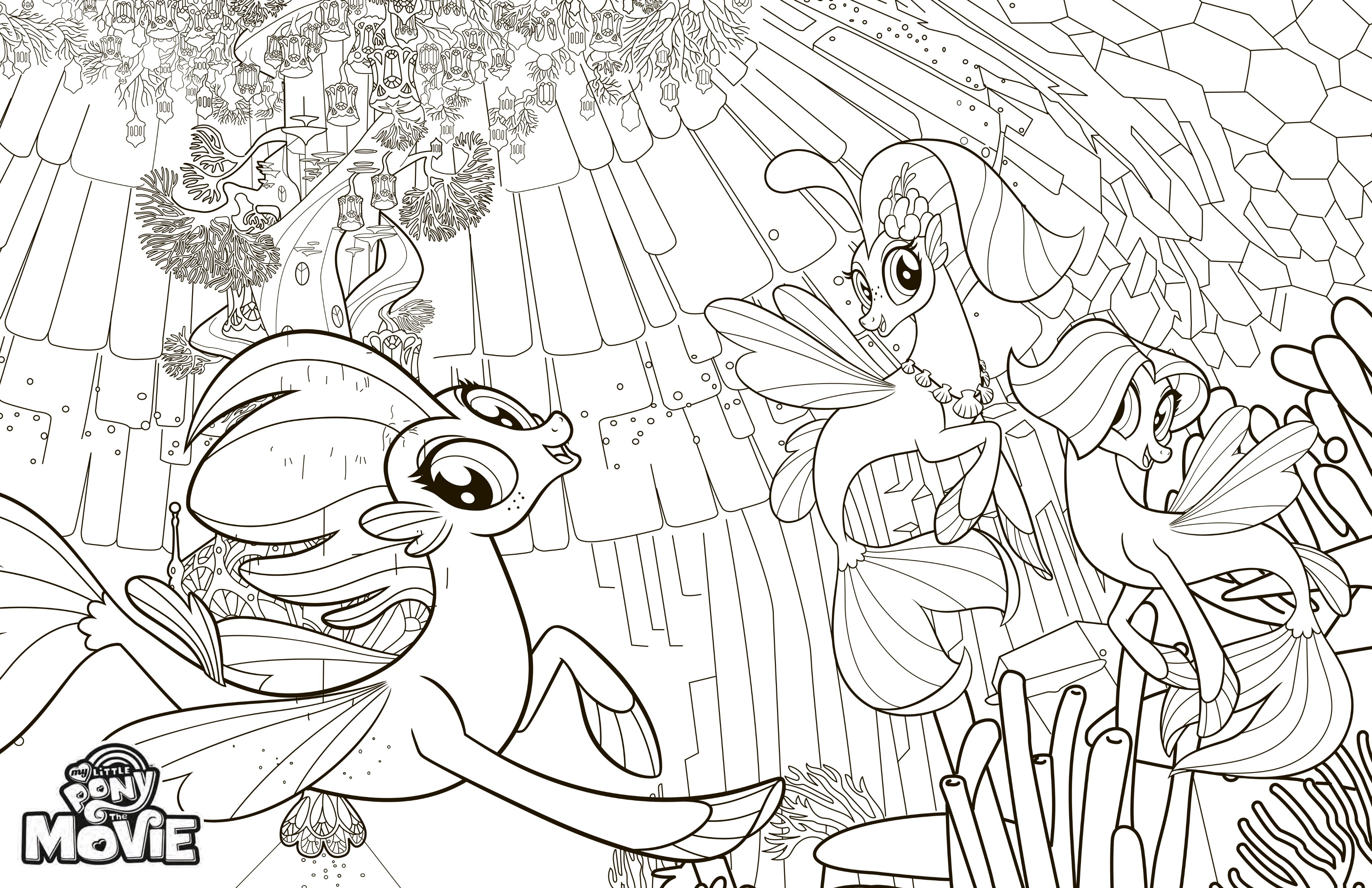 My Little Pony The Movie coloring page with seaponies and Princess Skystar
