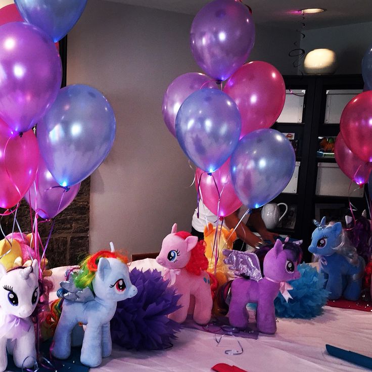 Centerpieces made with My Little Pony plush dolls from Build A Bear