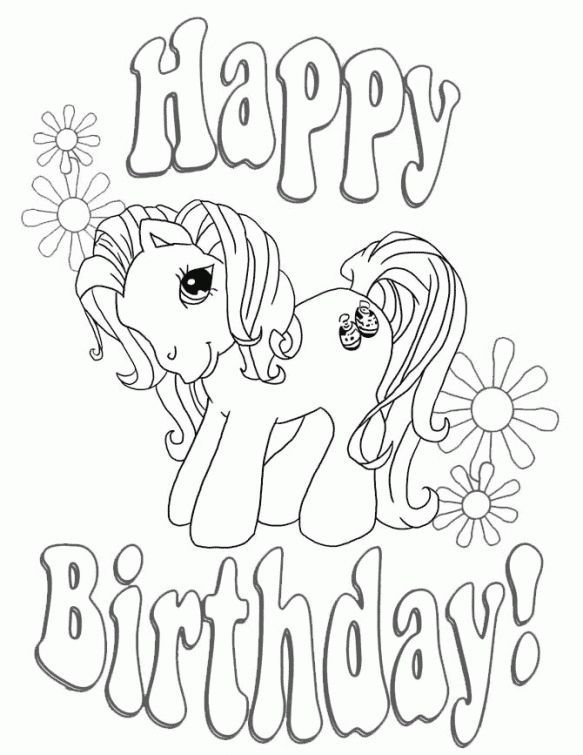 Happy Birthday My Little Pony coloring page free for kids Birthday Coloring f