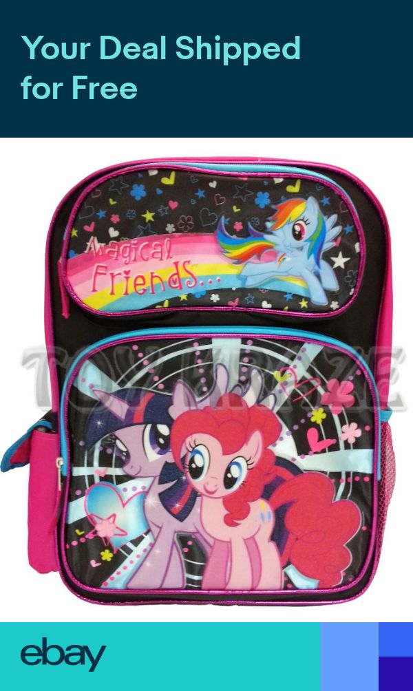 MY LITTLE PONY BACKPACK BLACK COLORFUL MAGICAL FRIENDS SCHOOL BOOK BAG 16 NWT
