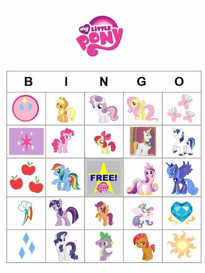 My Little Pony Printable Activities Printable My Little Pony Bingo cards
