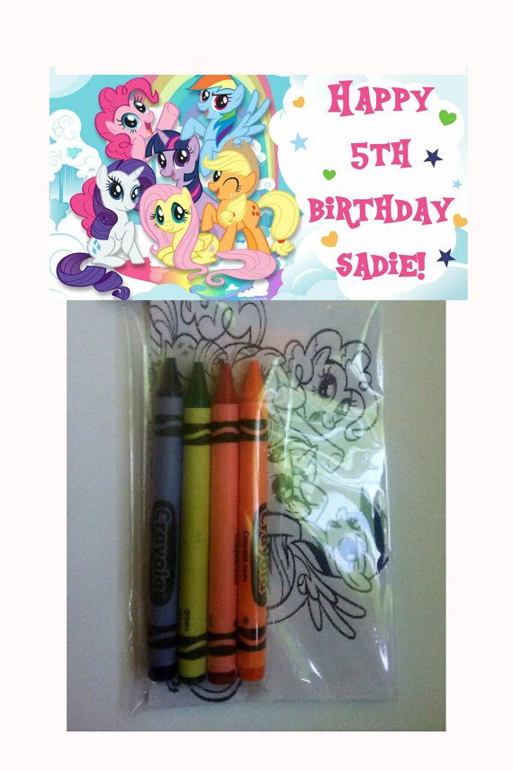 Sets of Personalized My Little Pony Birthday Party Favor Bags with mini coloring