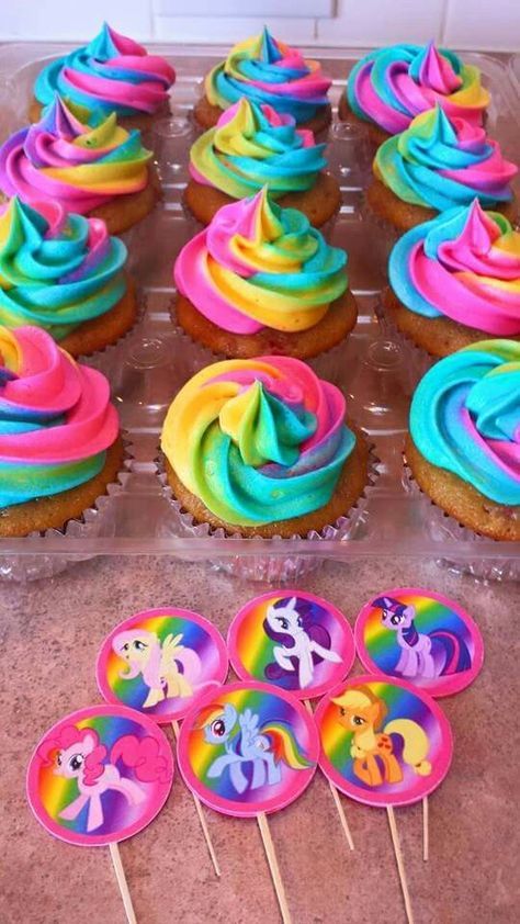 Tye Dye frosting Rainbow My Little Pony Birthday party Strawberry Vanilla Cup